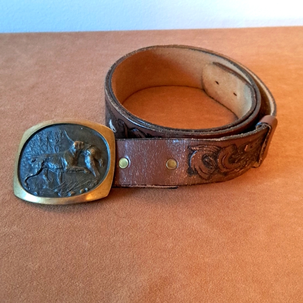 Torel Eagle Embossed Leather Belt 42 Bronze Hunting Dog Buckle